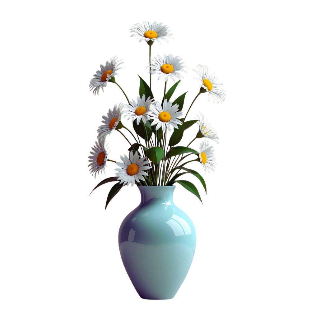 مزهرية مع ورد اقحوان اصطناعي 